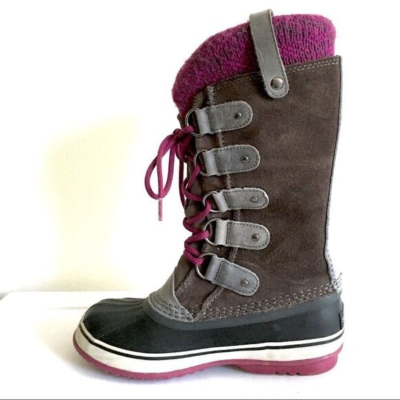 SOREL Joan Of Arctic Knit Lace Up Winter Snow Boots Purple Grey 6 - Picture 3 of 8